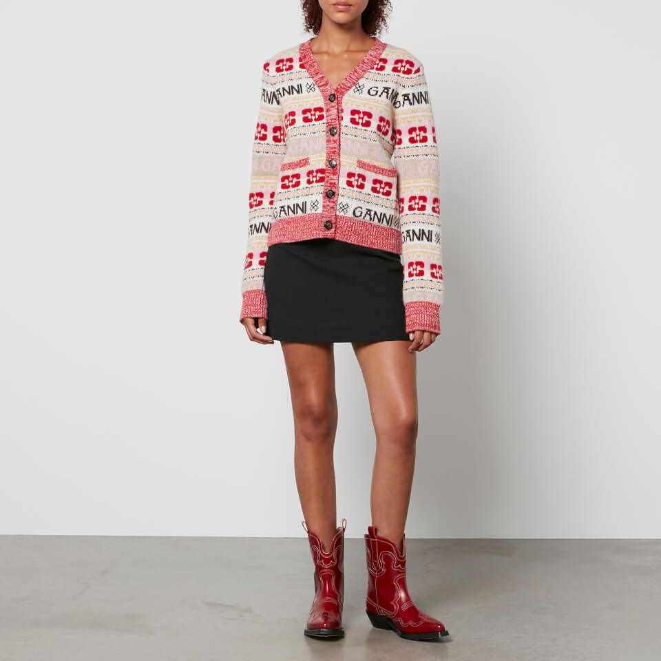Ganni Jacquard-Knit Logo Cardigan - XXS | Coggles