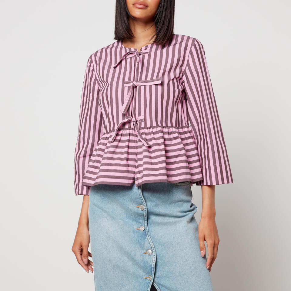 Ganni Stripe Striped Organic Cotton Peplum Blouse - EU 34/UK 6 | Coggles