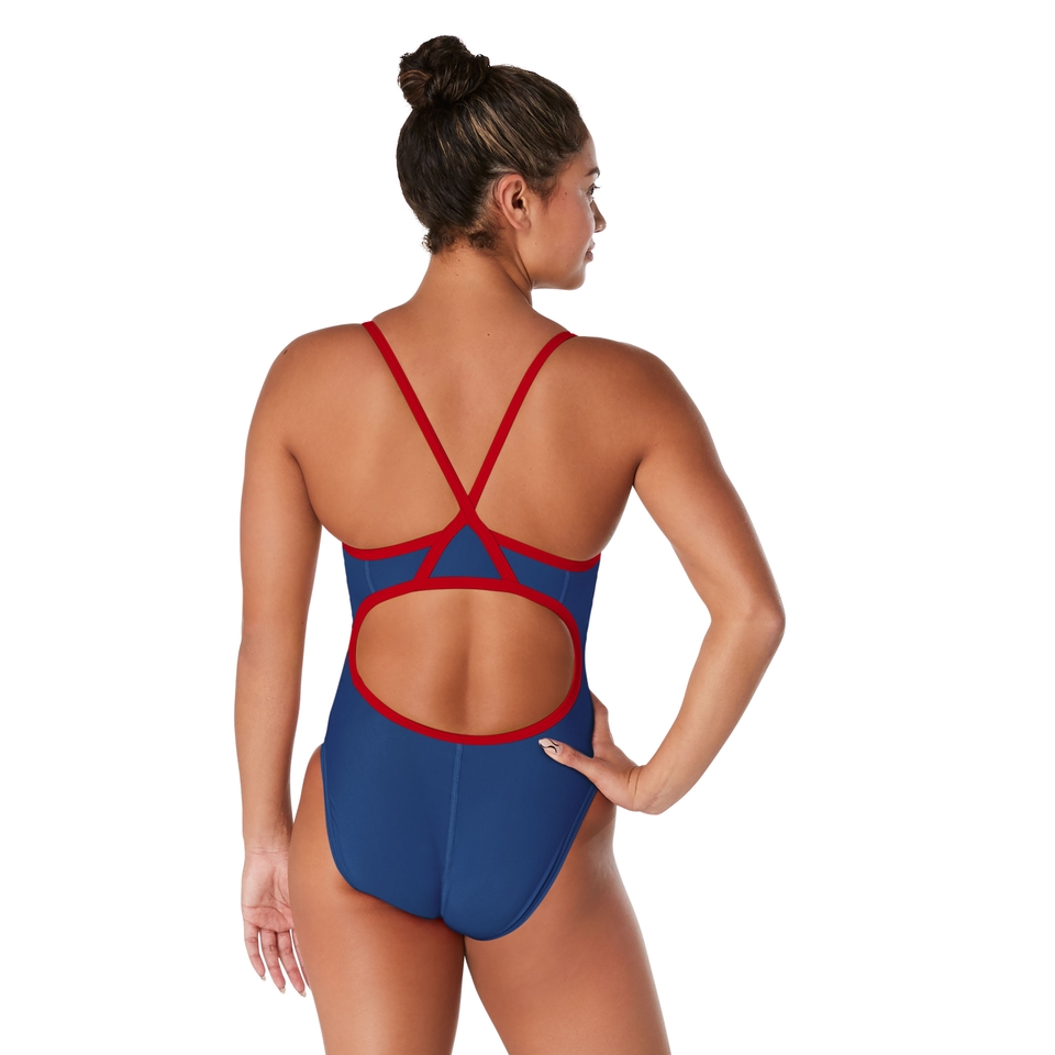Women's - Solid Flyback Training One Piece Navy/Red