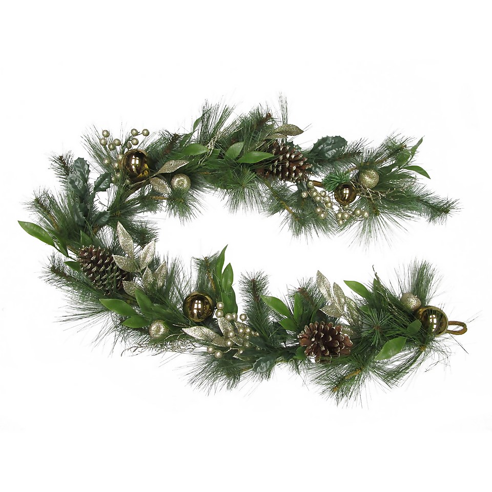 Natural Pine Cone & Bronze Bauble Christmas Garland - 180cm