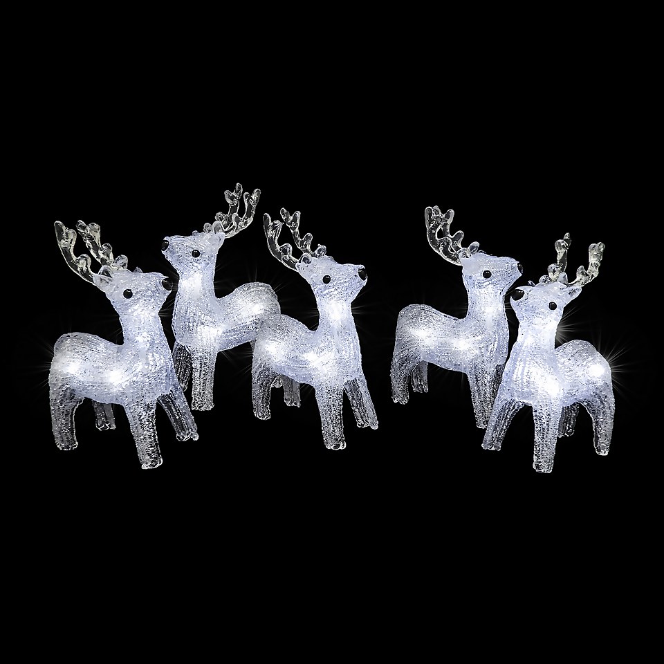 Acrylic LED Stags Outdoor Christmas Light Decoration - Set of 5 (Battery Operated)