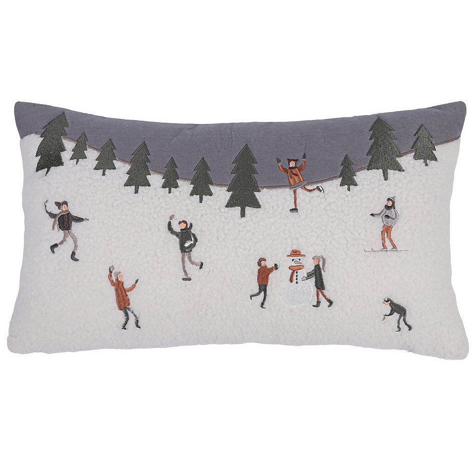 Embroidery Boucle Ski Cushion - 30x50cm