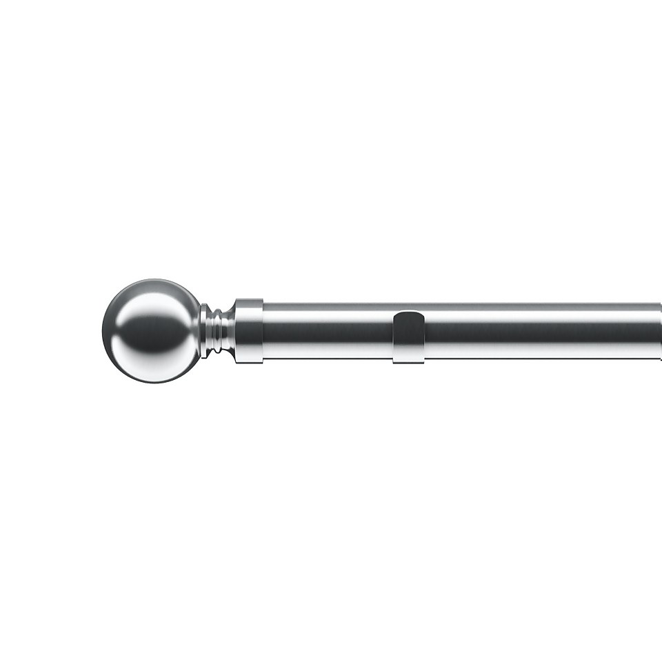 Satin Steel Metal Eyelet Curtain Pole with Ball Finial - 240cm (Dia 28mm)