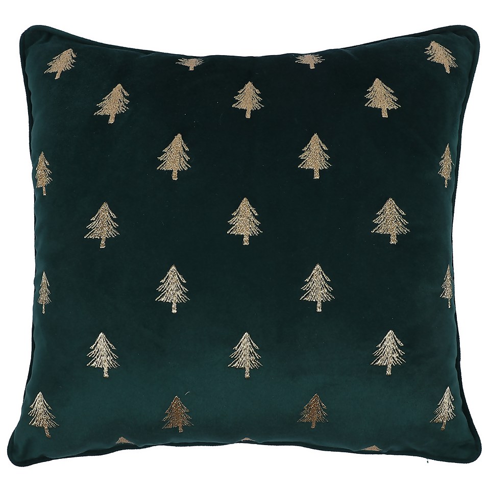 Gold Embroidery Christmas Tree Cushion 43x43cm Homebase
