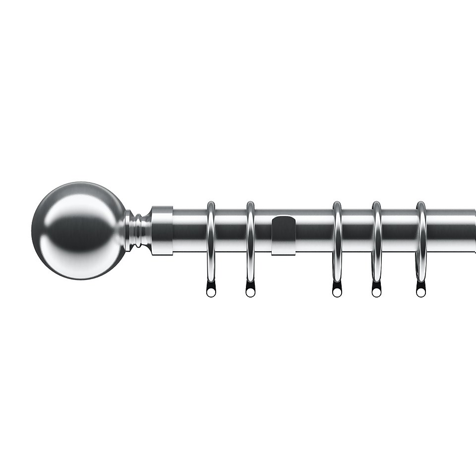 Satin Steel Metal Curtain Pole with Ball Finial - 240cm (Dia 28mm)