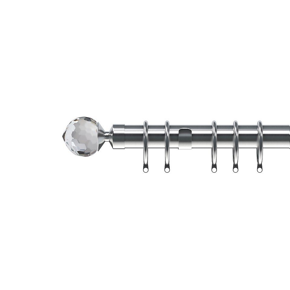 Satin Steel Metal Curtain Pole with Crystal Ball Finial - 180cm (Dia 28mm)