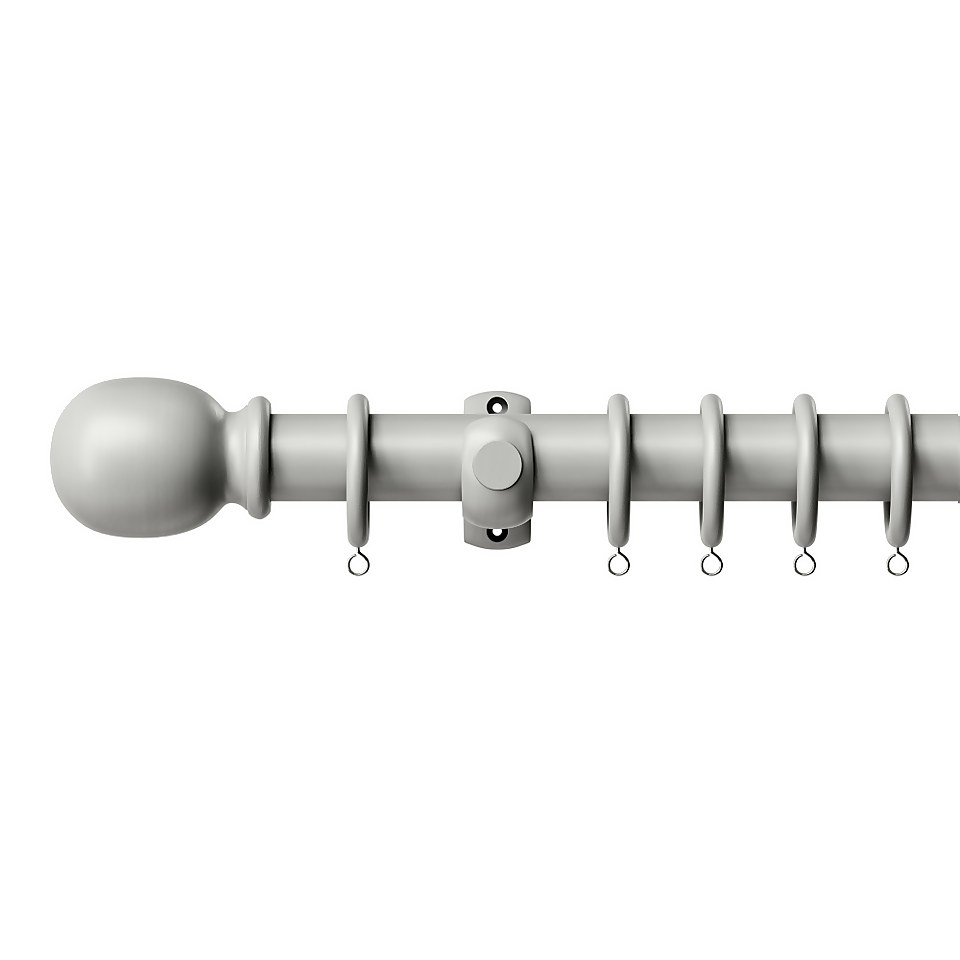 Grey Wood Curtain Pole with Ball Finial - 180cm (Dia 28mm)