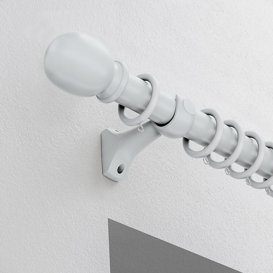 White Wood Curtain Pole with Ball Finial - 300cm (Dia 28mm) | Homebase