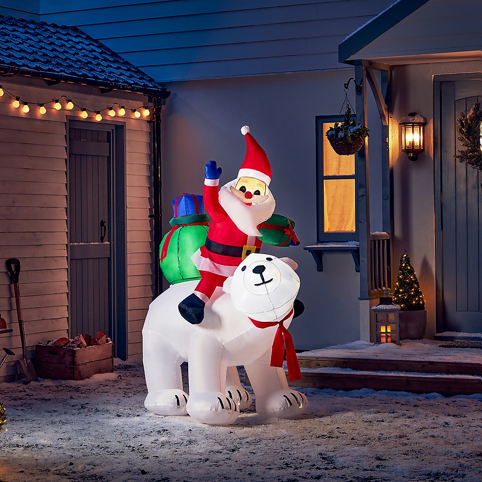 6ft Santa on a Polar Bear Christmas Outdoor Inflatable Decoration