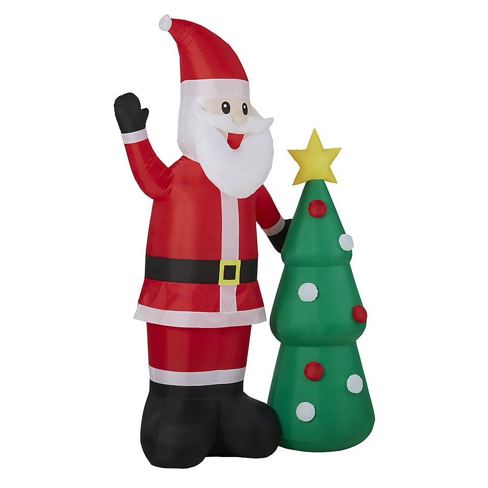 8ft Santa with Christmas Tree Outdoor Inflatable Decoration | Homebase