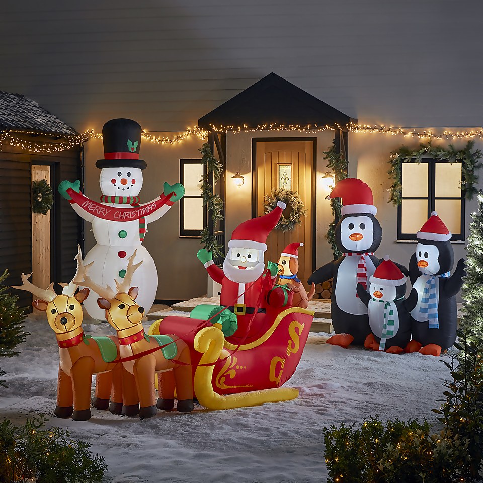 5ft Santa in Sleigh with Reindeer Christmas Outdoor Inflatable