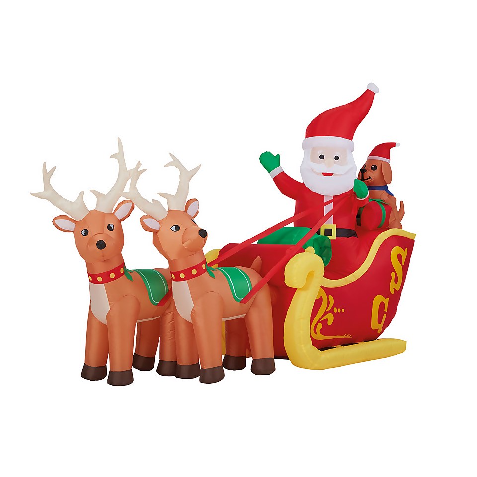 5ft Santa in Sleigh with Reindeer Christmas Outdoor Inflatable
