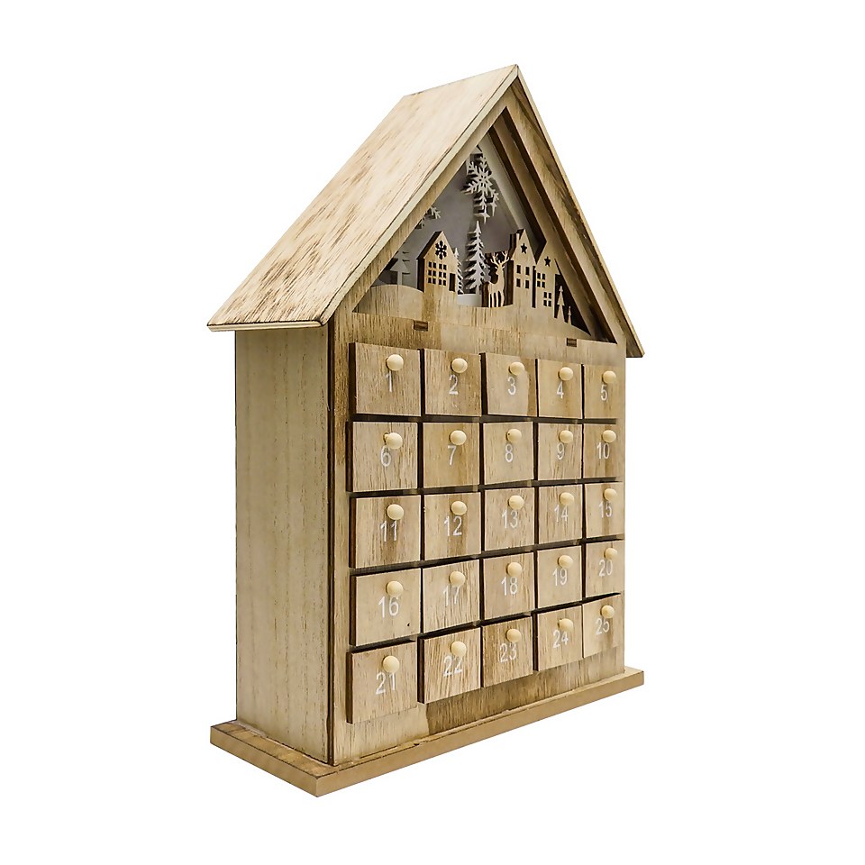 Wooden LED Christmas Advent Calendar House Homebase