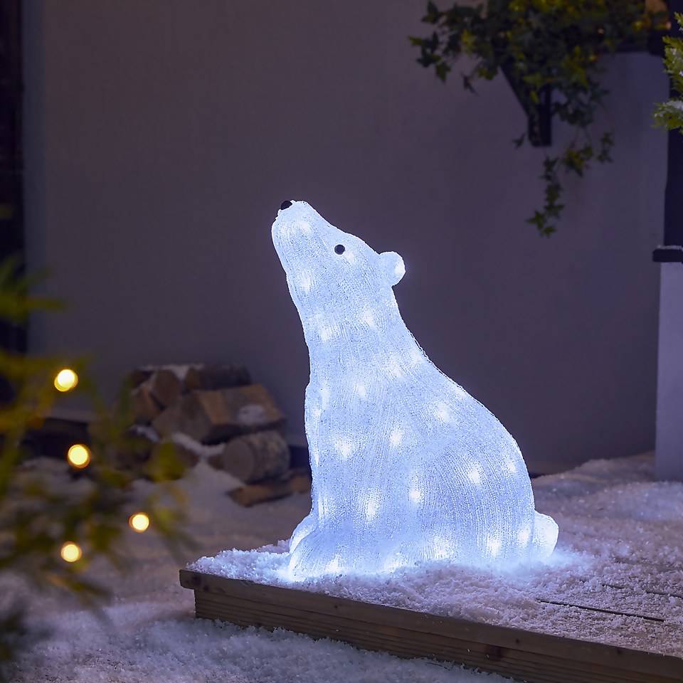 Acrylic LED Bear 3D Outdoor Christmas Light Decoration 46cm Homebase