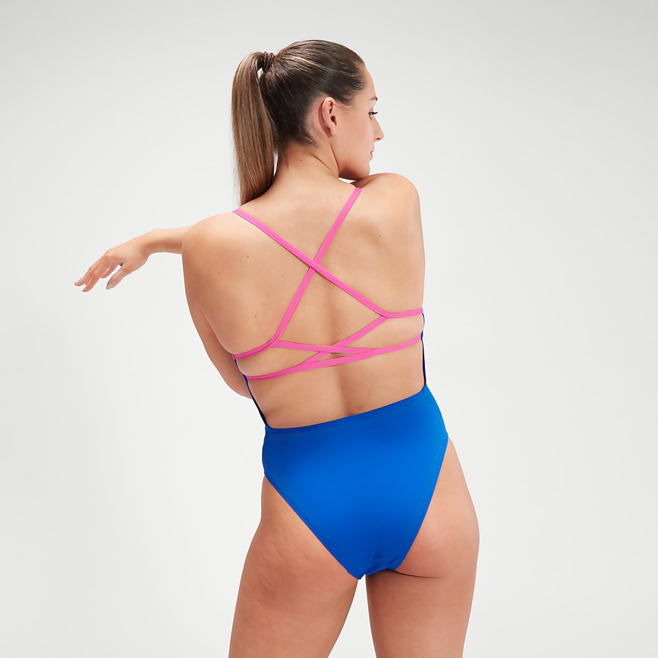 Women's Club Training Solid Lattice Back Swimsuit Blue