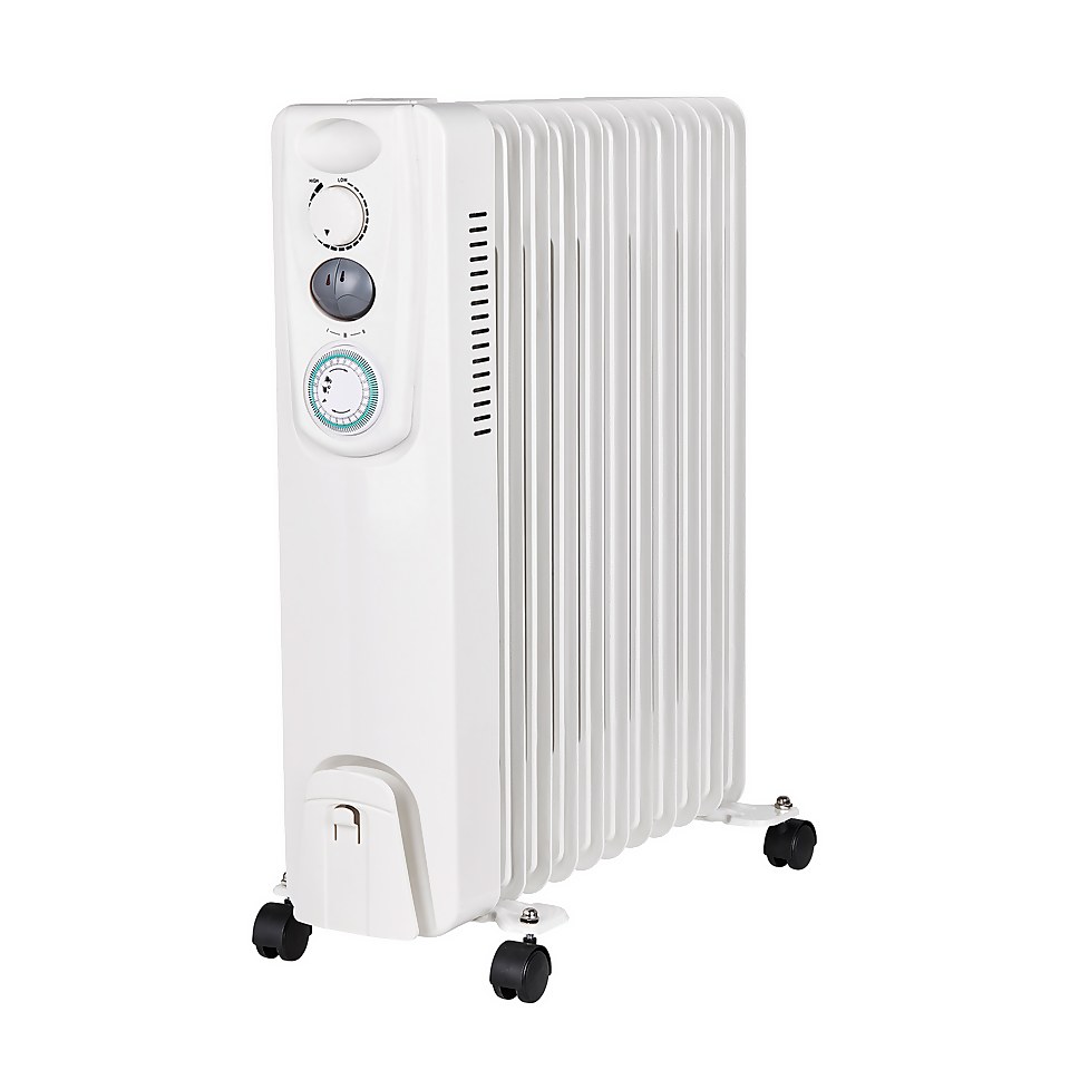 Homebase Oil Filled Radiator with 11 Fin Design With Timer in Grey - 2500W