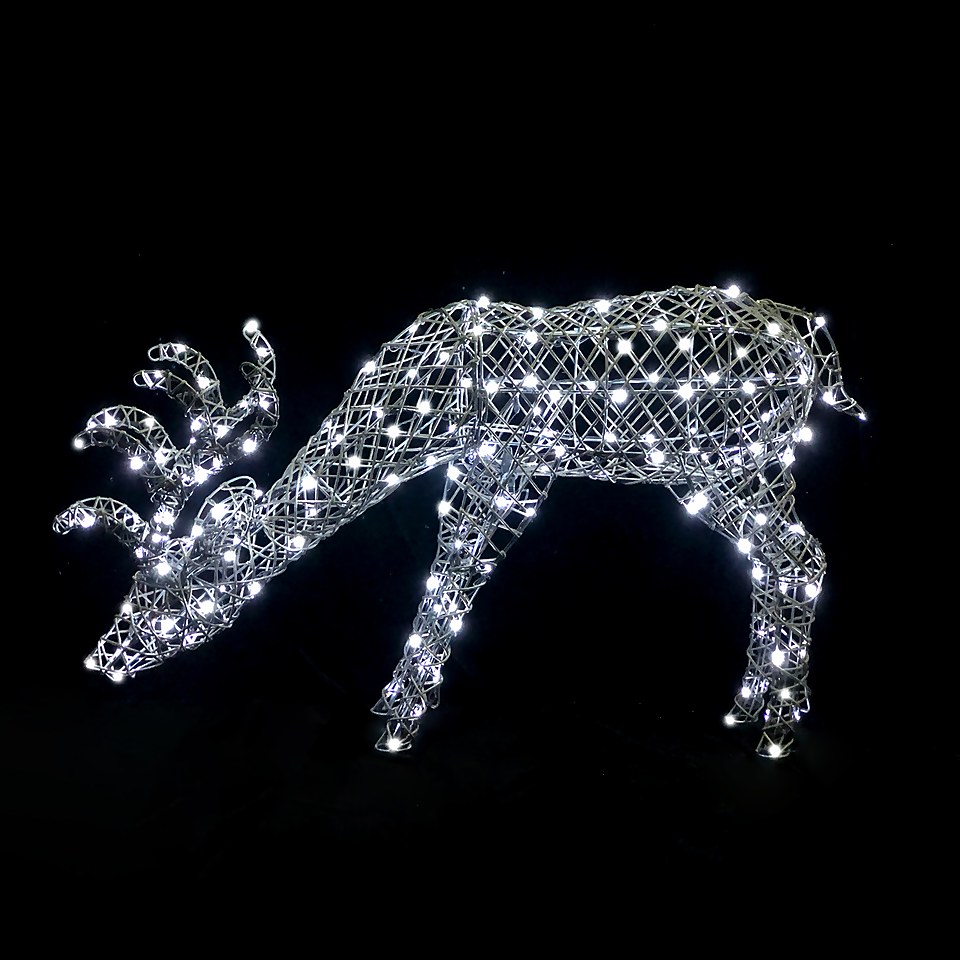 Grey Wicker LED Grazing Deer Christmas Outdoor Light Decoration 100cm