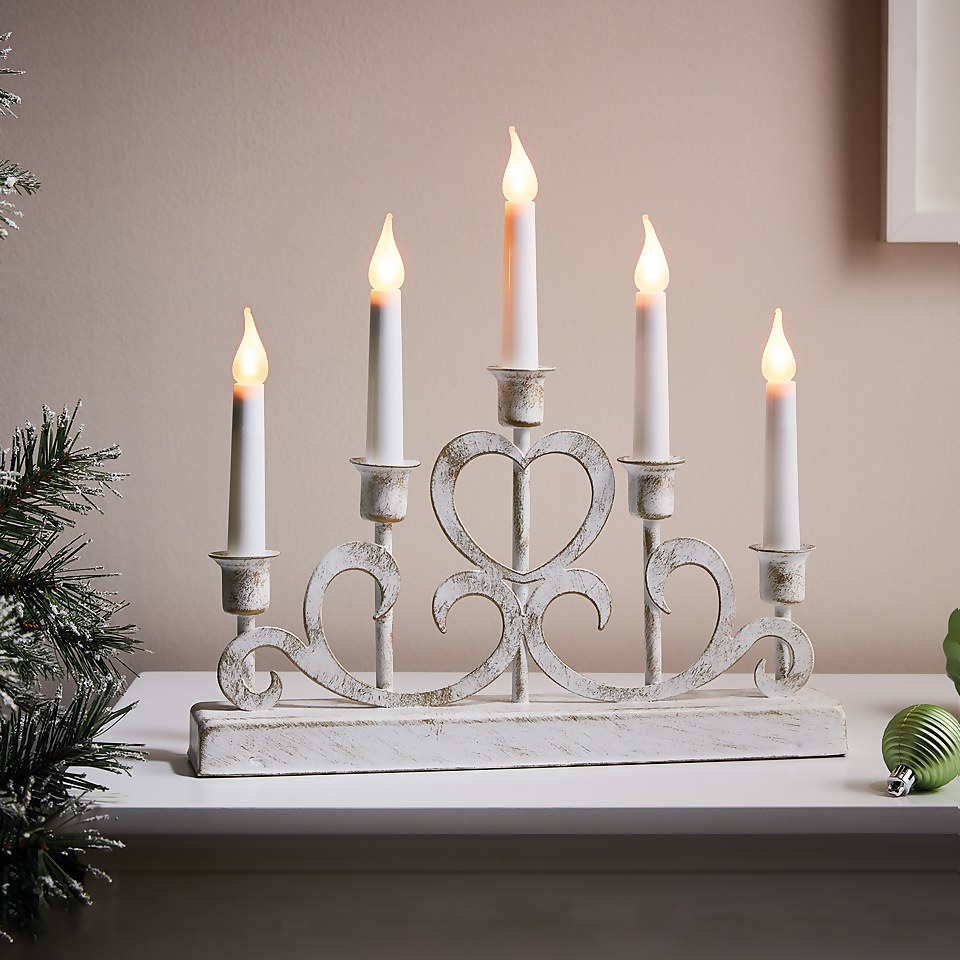 5 LED Metal Scroll Christmas Candle Bridge Battery Operated