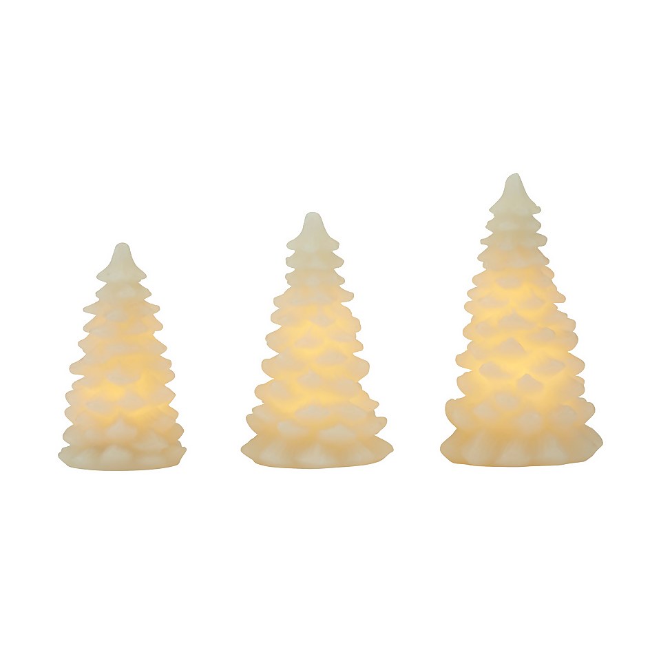 3 LED Christmas Tree Pillar Candles White (Battery Operated) Homebase