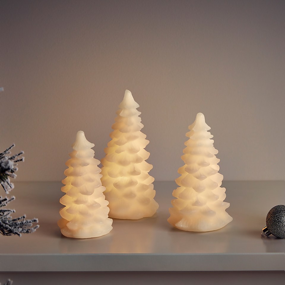 3 LED Christmas Tree Pillar Candles White (Battery Operated) Homebase