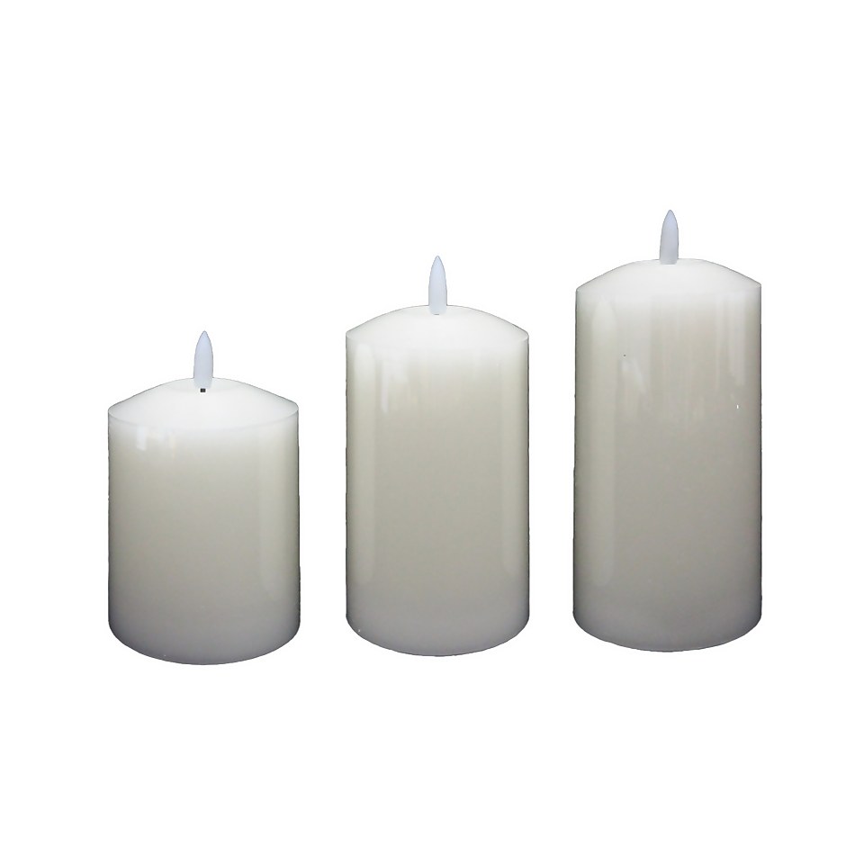 3 LED Christmas Pillar Candles White (Battery Operated) Homebase