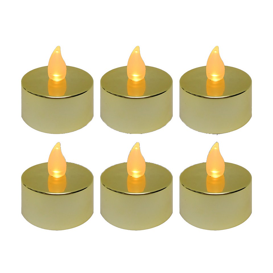 Gold LED Christmas Tea Lights 6 Pack (Battery Operated) Homebase