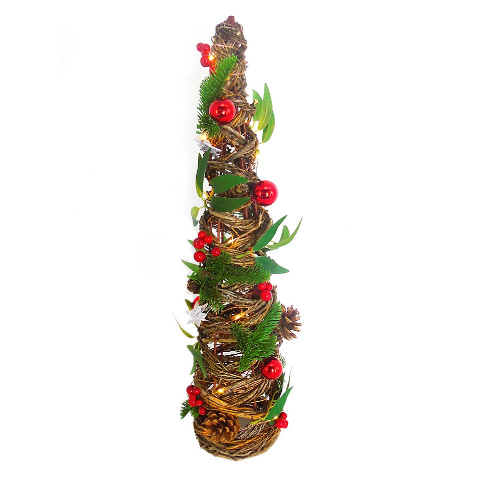 Red Berry Cone Christmas Tree Tabletop Decoration with Lights 55cm