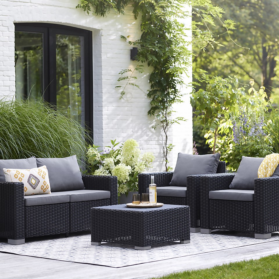 Keter California 4 Seater Outdoor Garden Furniture Lounge Set Graphite With Grey Cushions Homebase