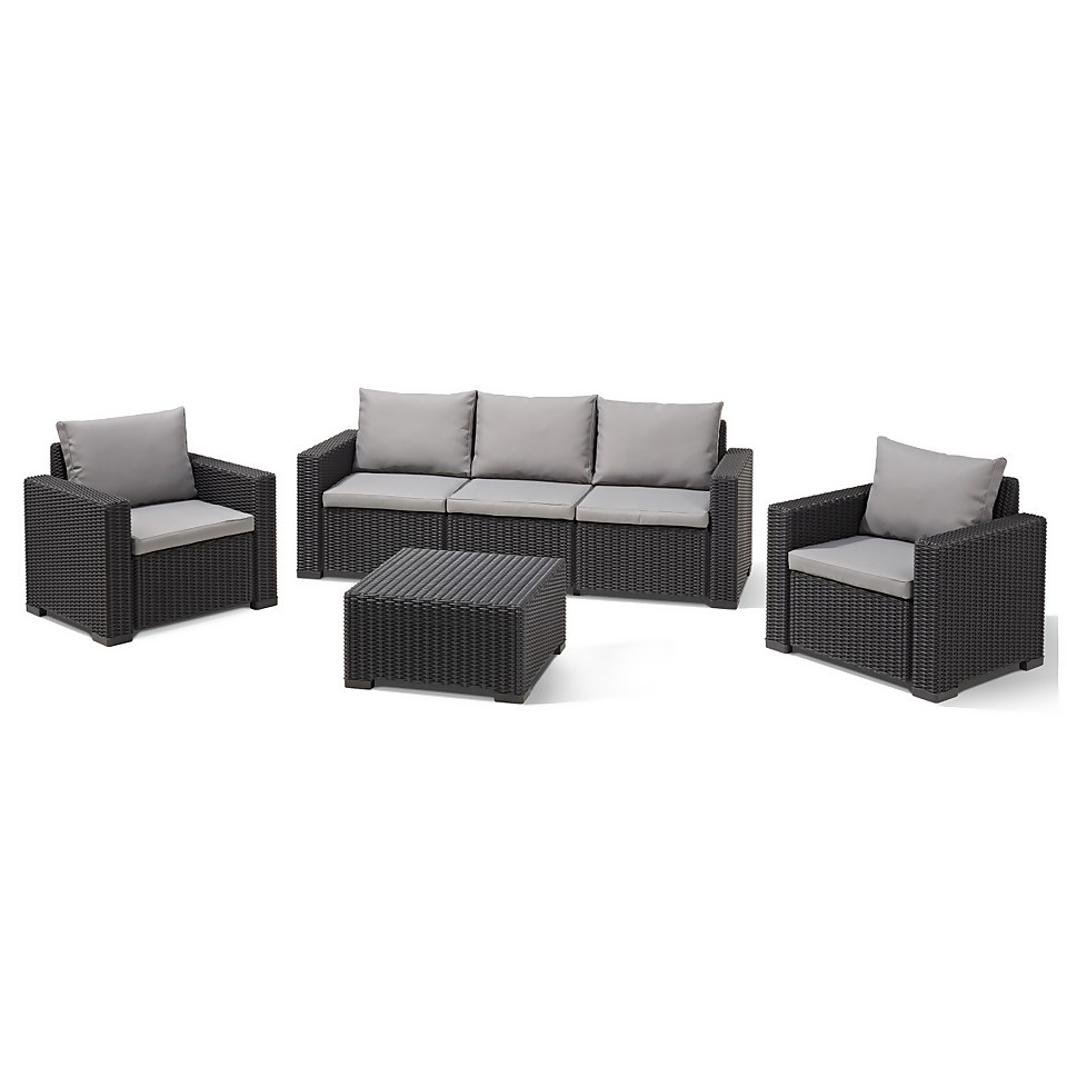 Keter California 5 Seater Outdoor Garden Furniture Sofa And Lounge Set Graphite With Grey