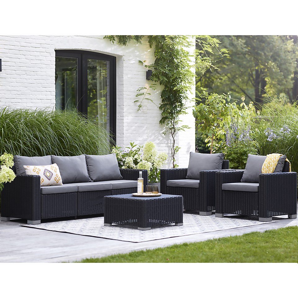 Keter California 5 Seater Outdoor Garden Furniture Sofa And Lounge Set Graphite With Grey