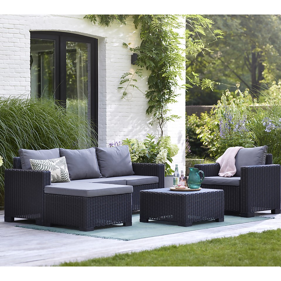 Keter California 4 Seater Outdoor Garden Furniture Chaise Lounge Set Graphite With Grey