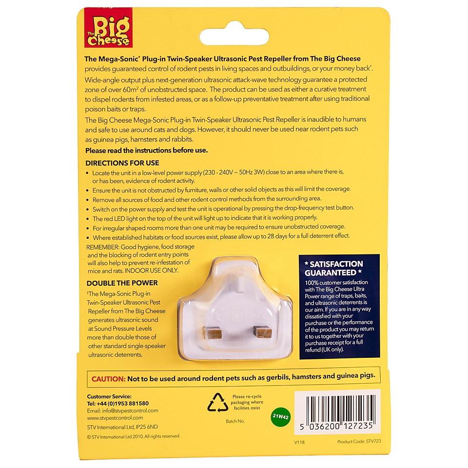 The Big Cheese Ultra Power Mega-Sonic ® Plug-In Ultrasonic Pest Repeller - Repels Mice and Rats from your Home