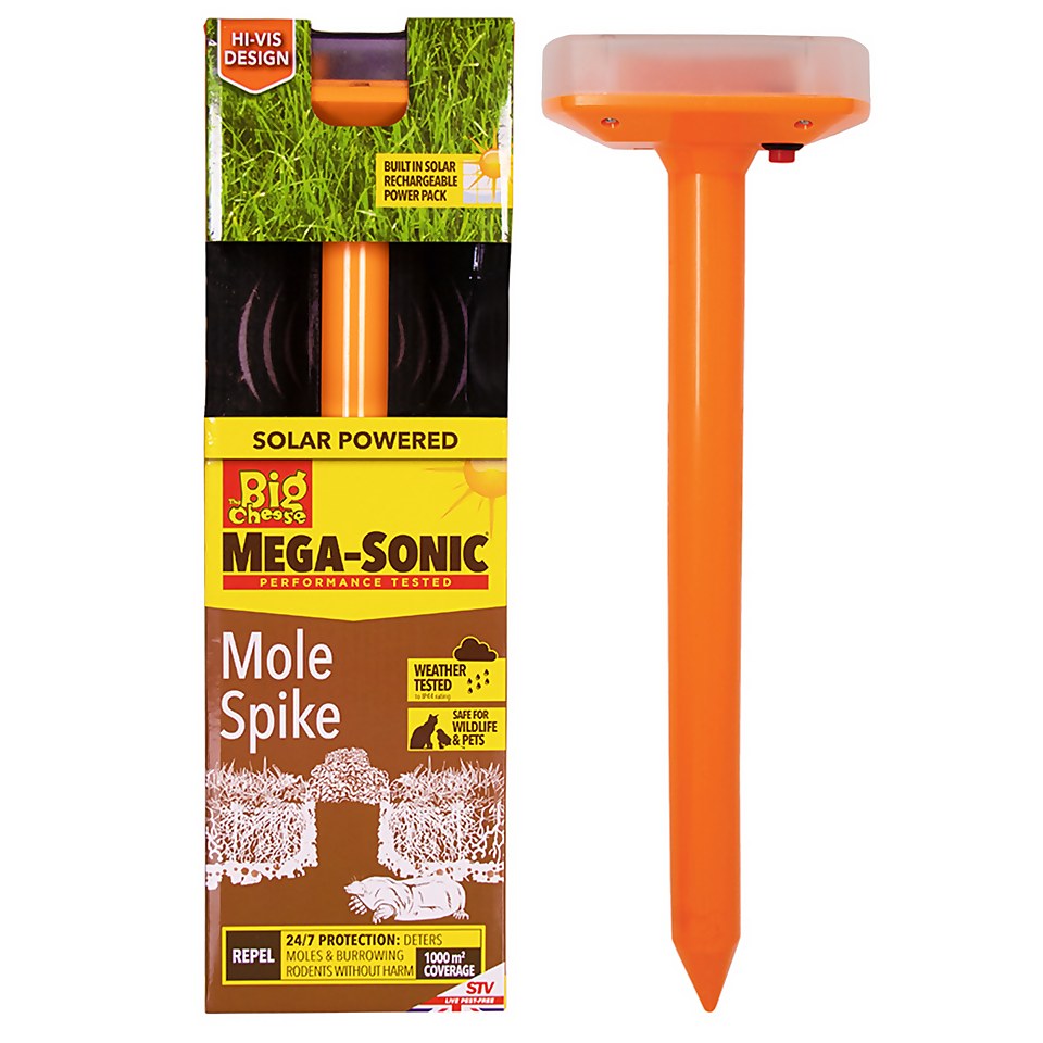 The Big Cheese Hi-Vis Mega-Sonic® Solar Mole Spike - Natural Mole Deterrer