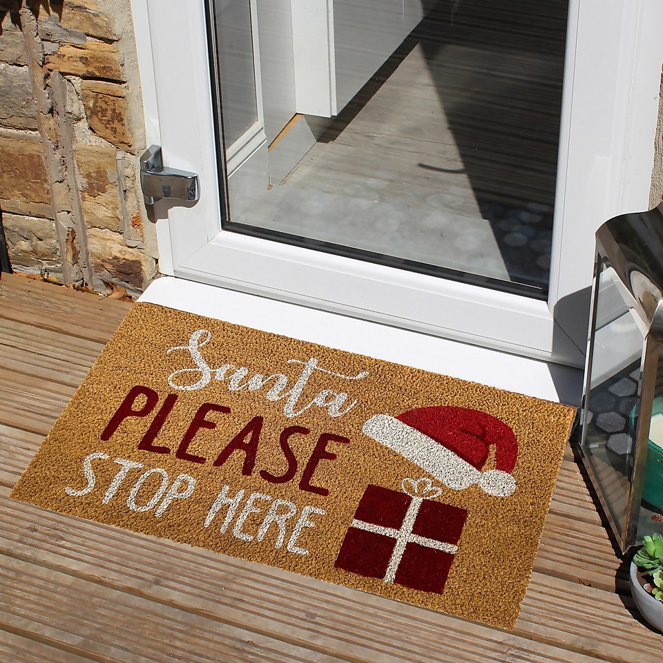 Santa Stop Here PVC & Coir Doormat - 39 x 59cm