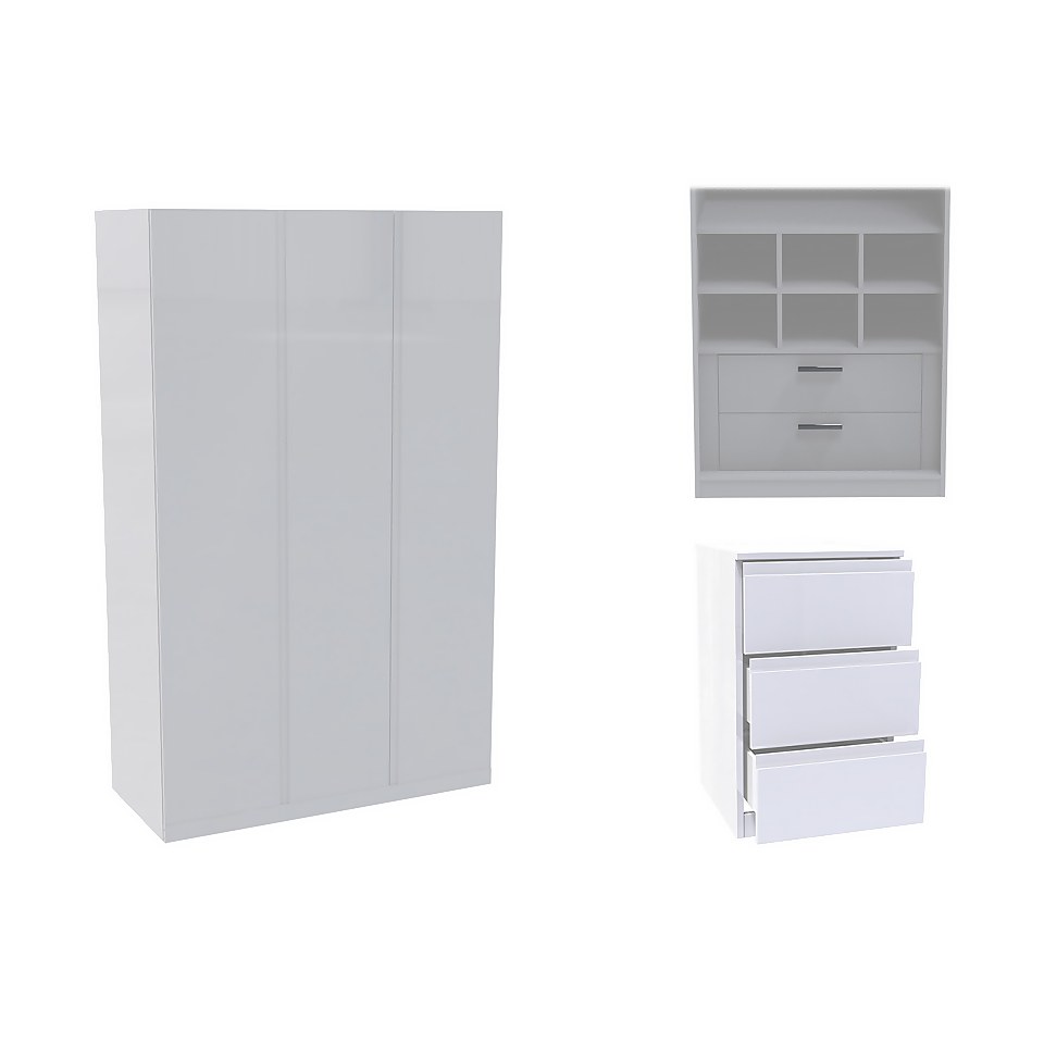House Beautiful Escape Triple Wardrobe Bedroom Set, White Carcass