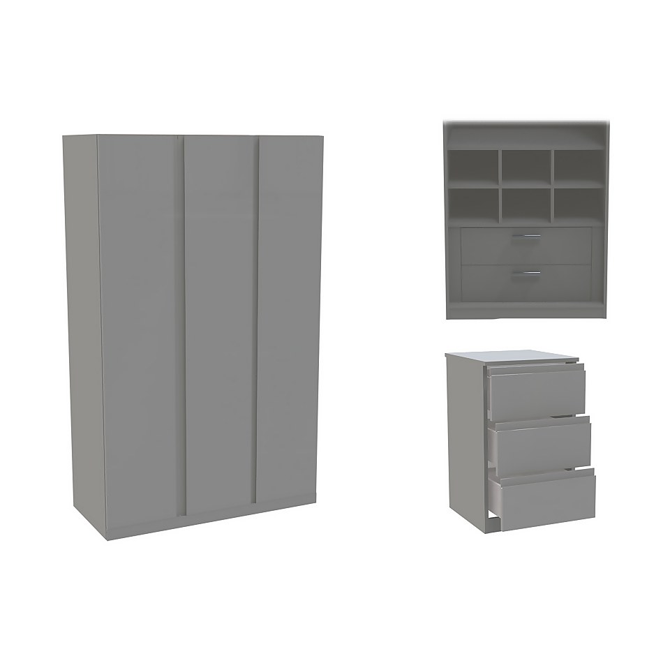 House Beautiful Escape Triple Wardrobe Bedroom Set, Grey Carcass