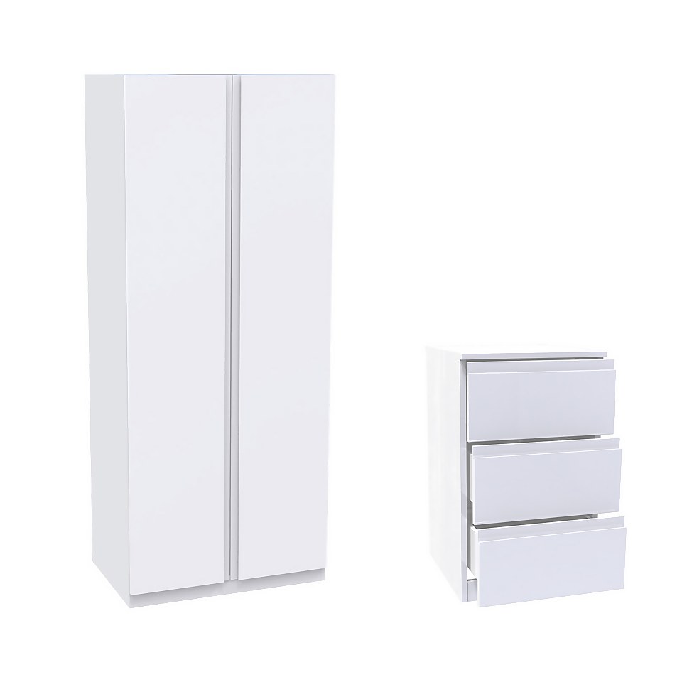 House Beautiful Escape Double Wardrobe Bedroom Set, White Carcass