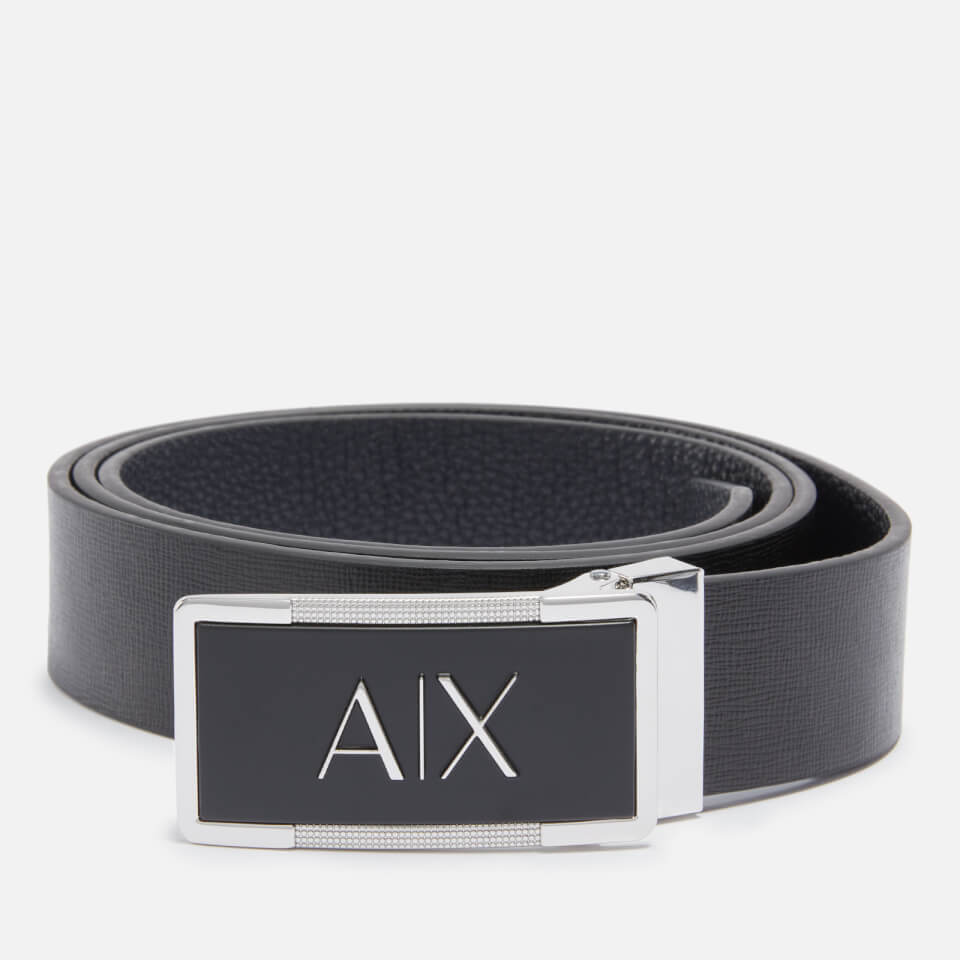Armani Exchange Double Silver Buckle Leather Belt