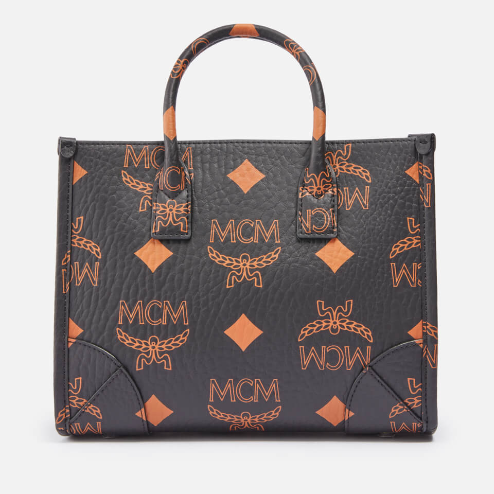 MCM Small Munchen Coated Canvas Tote Bag