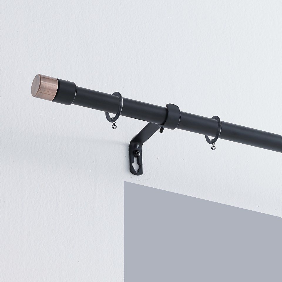 Black-Copper Extendable Curtain Pole with Double Stud Finial - 120-210cm (Dia 16/19mm)