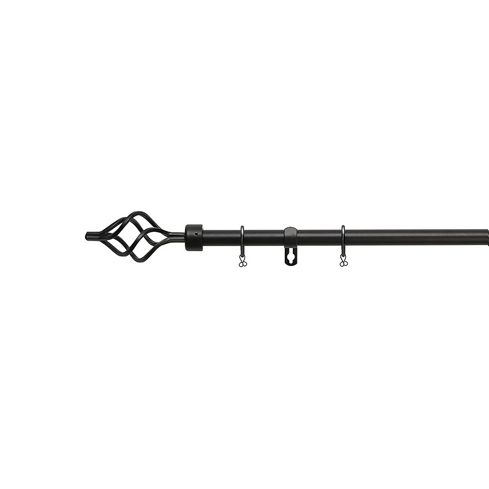 Black Extendable Curtain Pole with Cage Finial - 170-300cm (Dia 25/28mm)