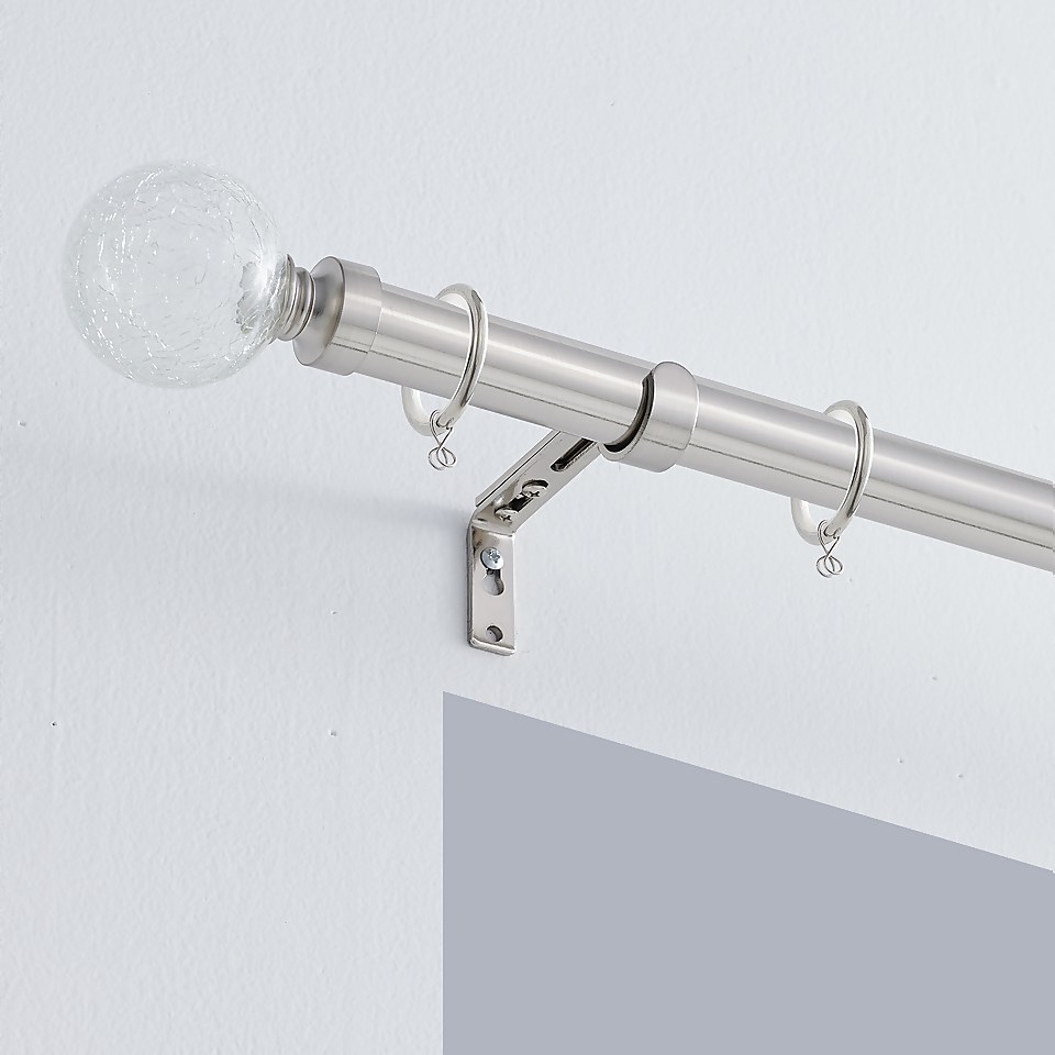 Satin Steel Extendable Curtain Pole with Crackle Ball Finial - 120-210cm (Dia 25/28mm)