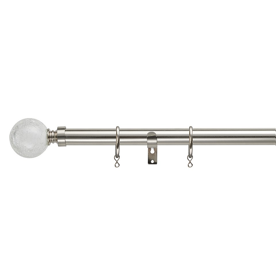 Satin Steel Extendable Curtain Pole with Crackle Ball Finial - 120-210cm (Dia 25/28mm)