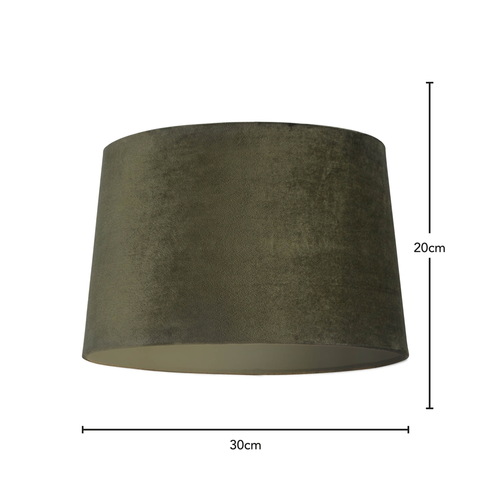 Velvet Drum Lamp Shade - 30cm - Olive