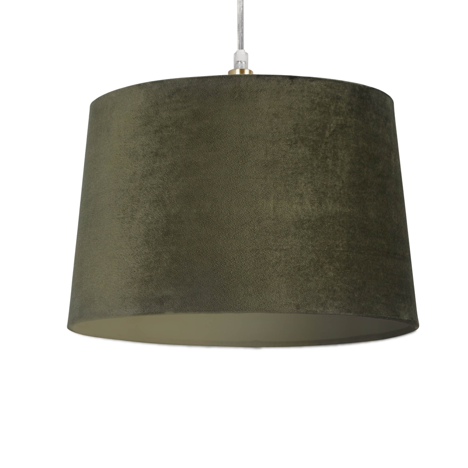 Velvet Drum Lamp Shade - 30cm - Olive