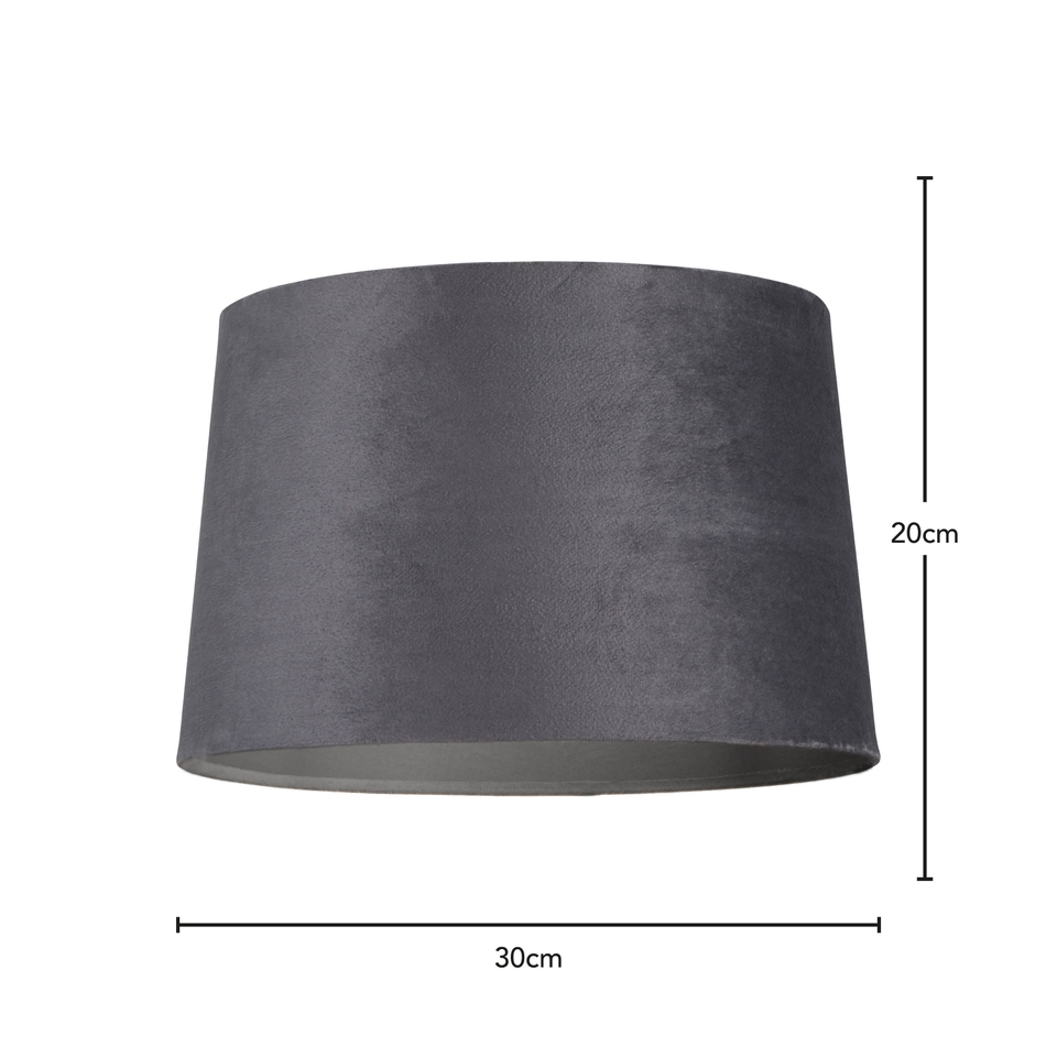 Velvet Drum Lamp Shade - 30cm - Charcoal