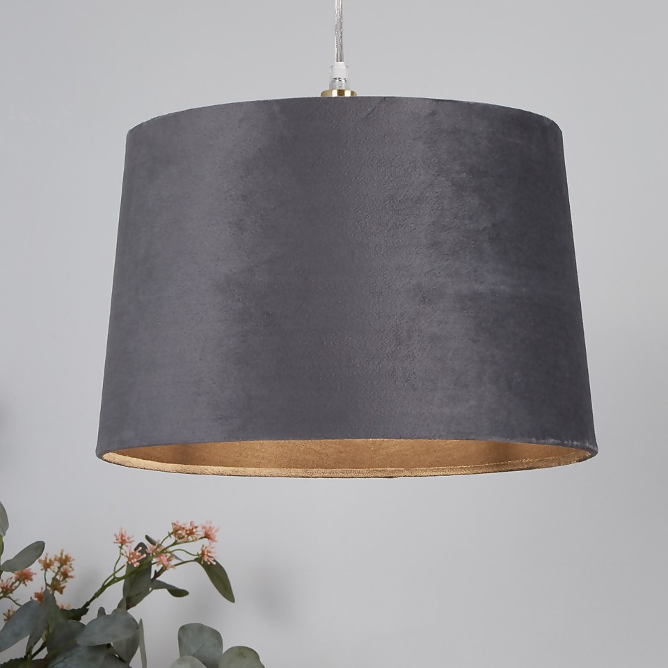 Velvet Drum Lamp Shade 30cm Charcoal Homebase