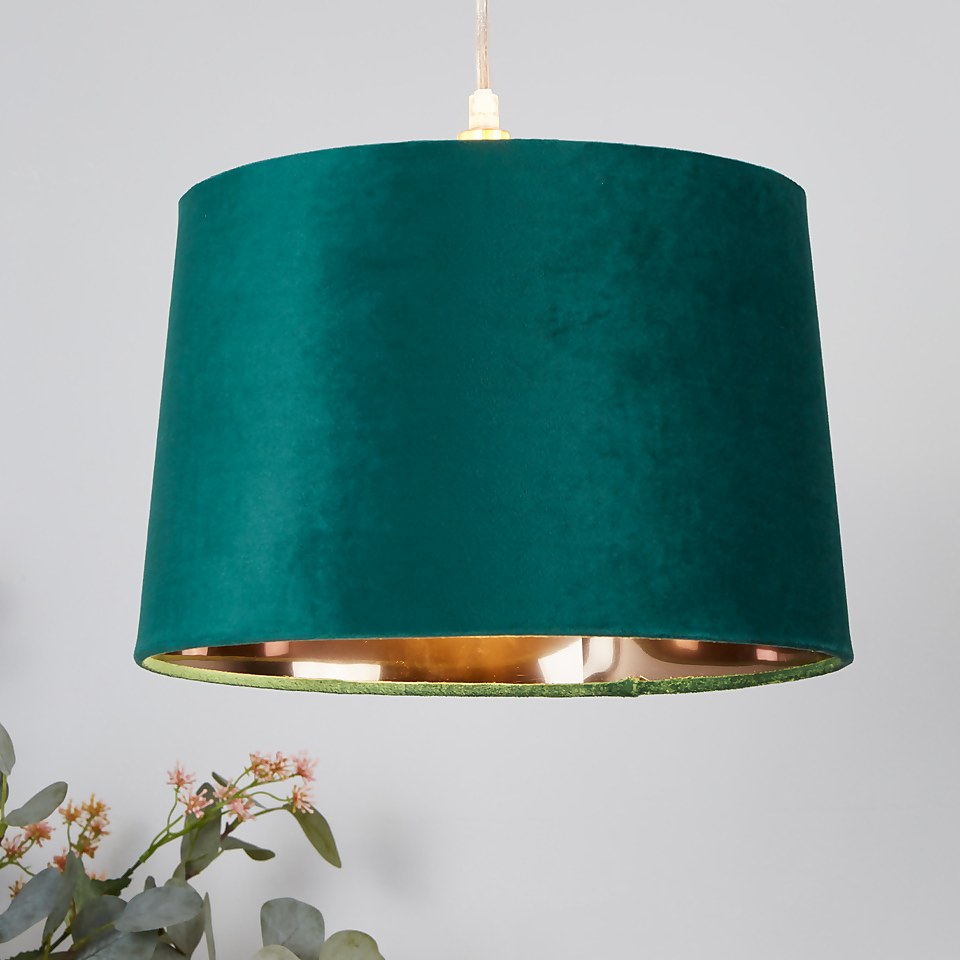 Velvet Drum Lamp Shade 30cm Emerald Homebase