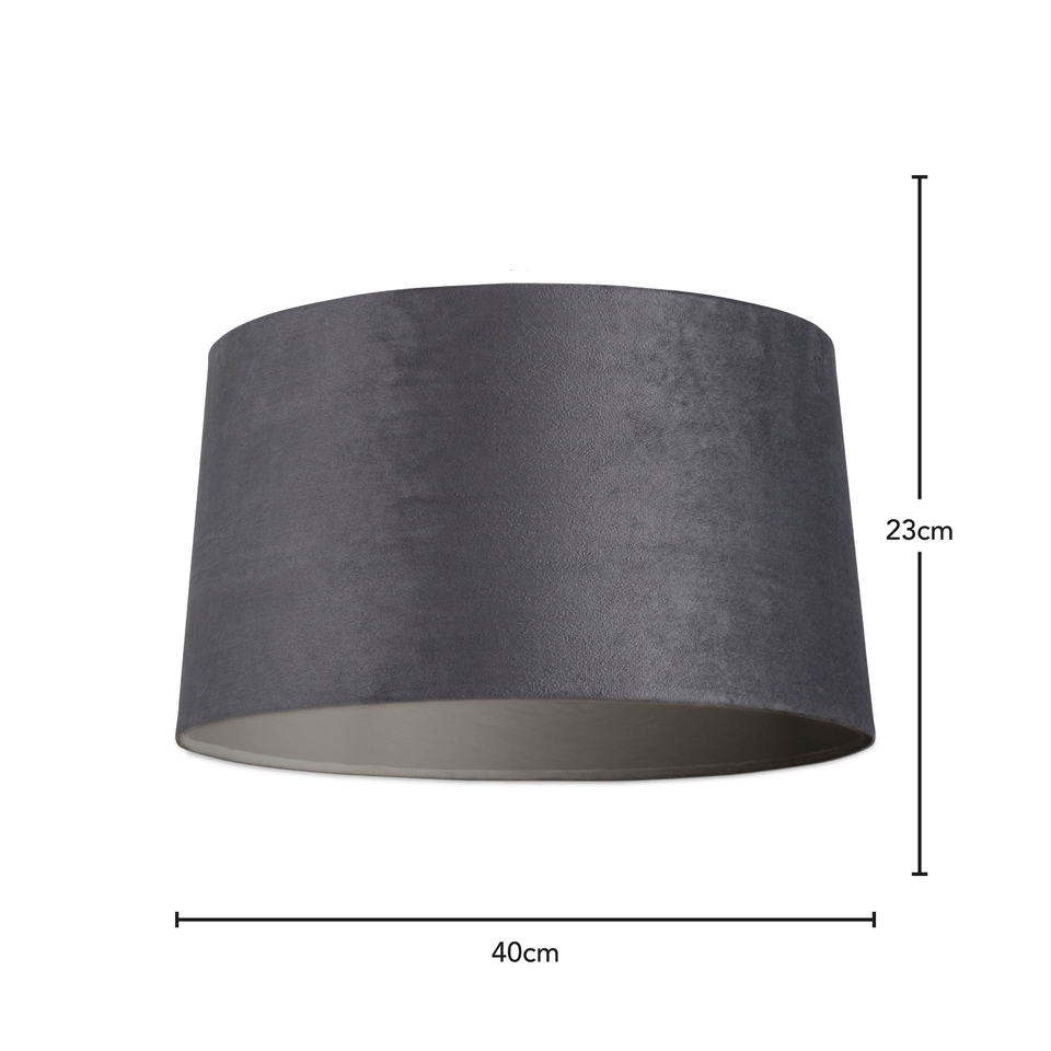 Velvet Drum Lamp Shade - 40cm - Charcoal