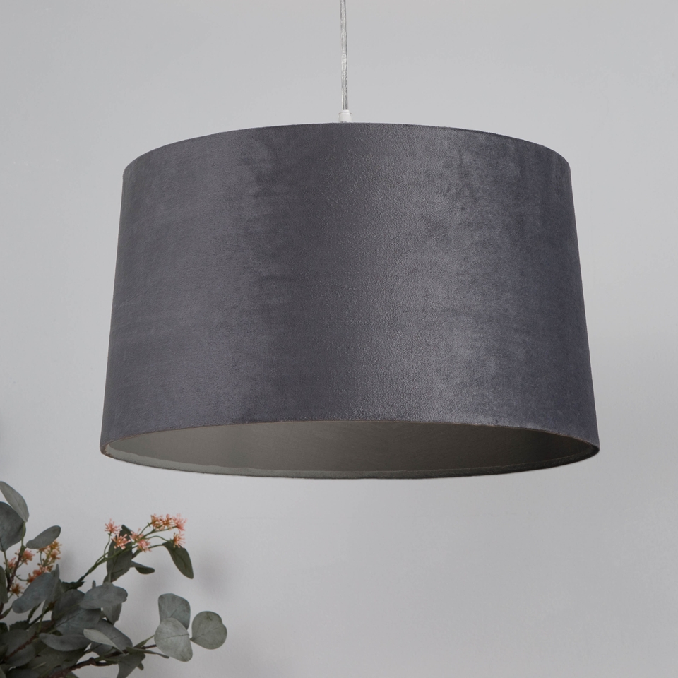 Velvet Drum Lamp Shade - 40cm - Charcoal